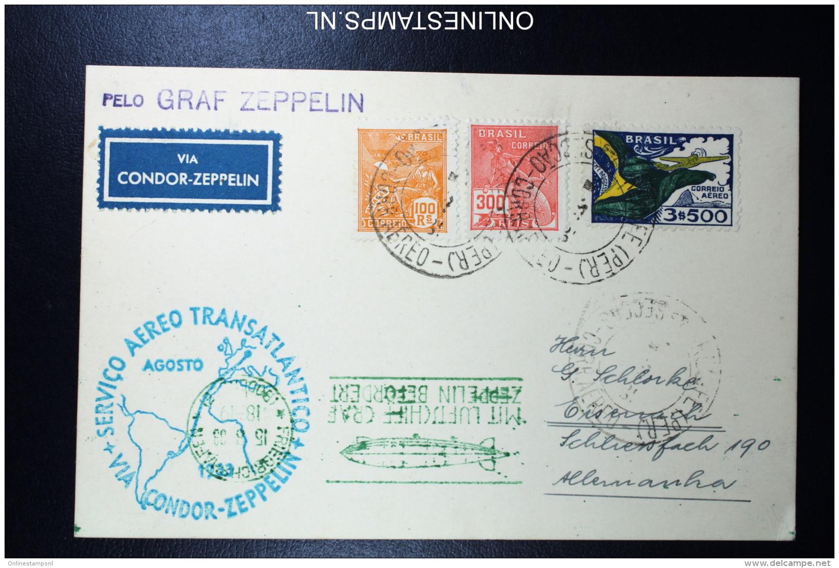 Graf Zeppelin 4. Südamerikafahrt 1933, Brasilianische Post, To Barcelona   Sieger 224 - Luft- Und Zeppelinpost