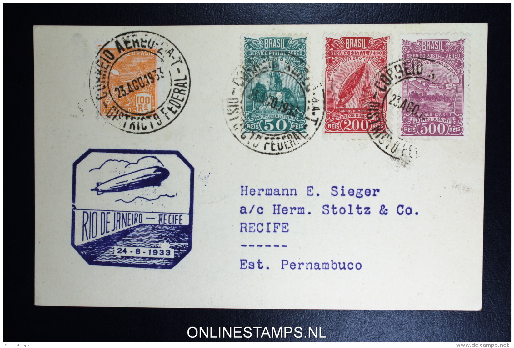 Graf Zeppelin 5. Südamerikafahrt 1933, Brasilianische Post,   Rio  To Recife  Sieger 227 C - Poste Aérienne & Zeppelin