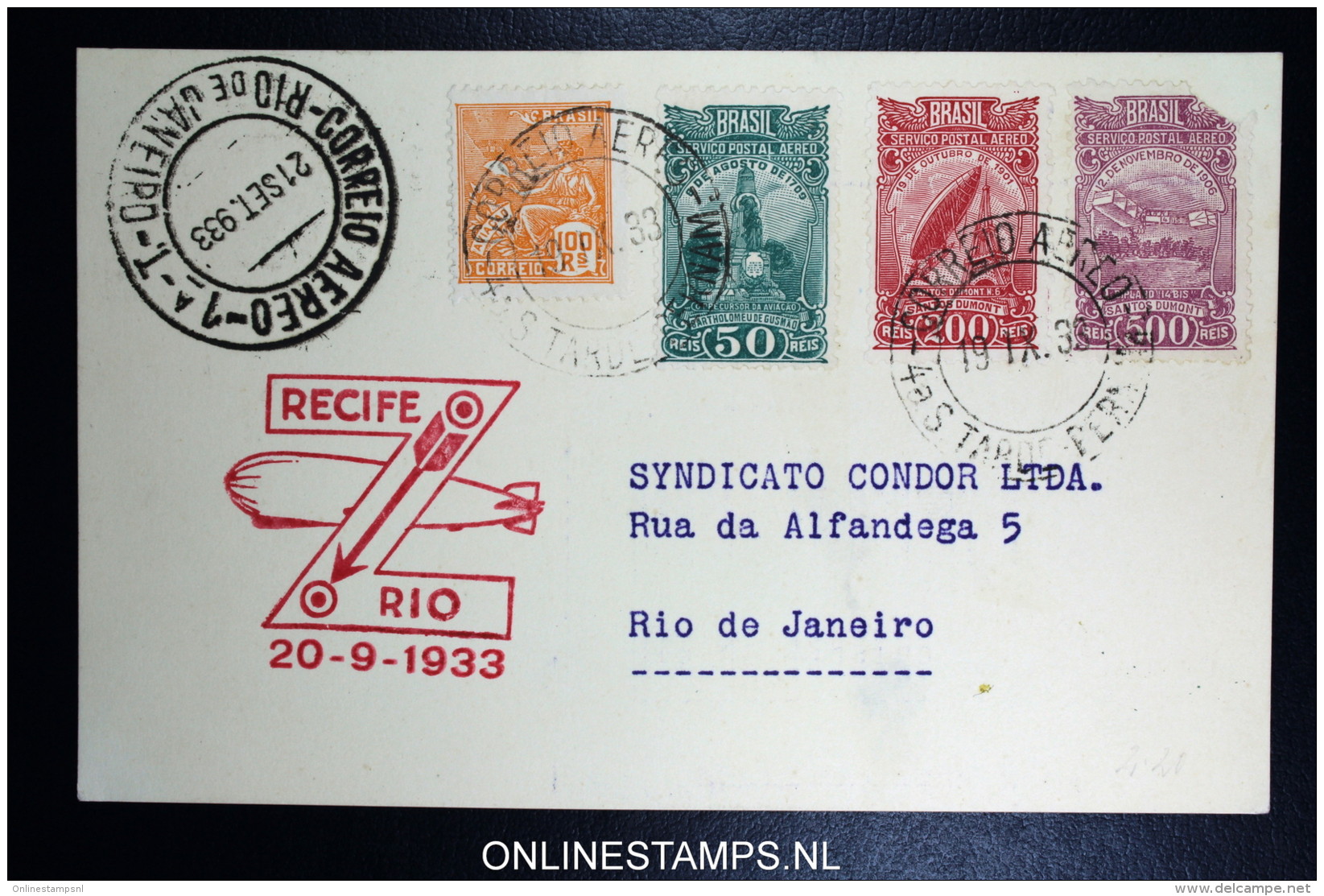 Graf Zeppelin 7. Südamerikafahrt 1933, Brasilianische Post,  Recife  To  Rio  Sieger 233 B - Luft- Und Zeppelinpost
