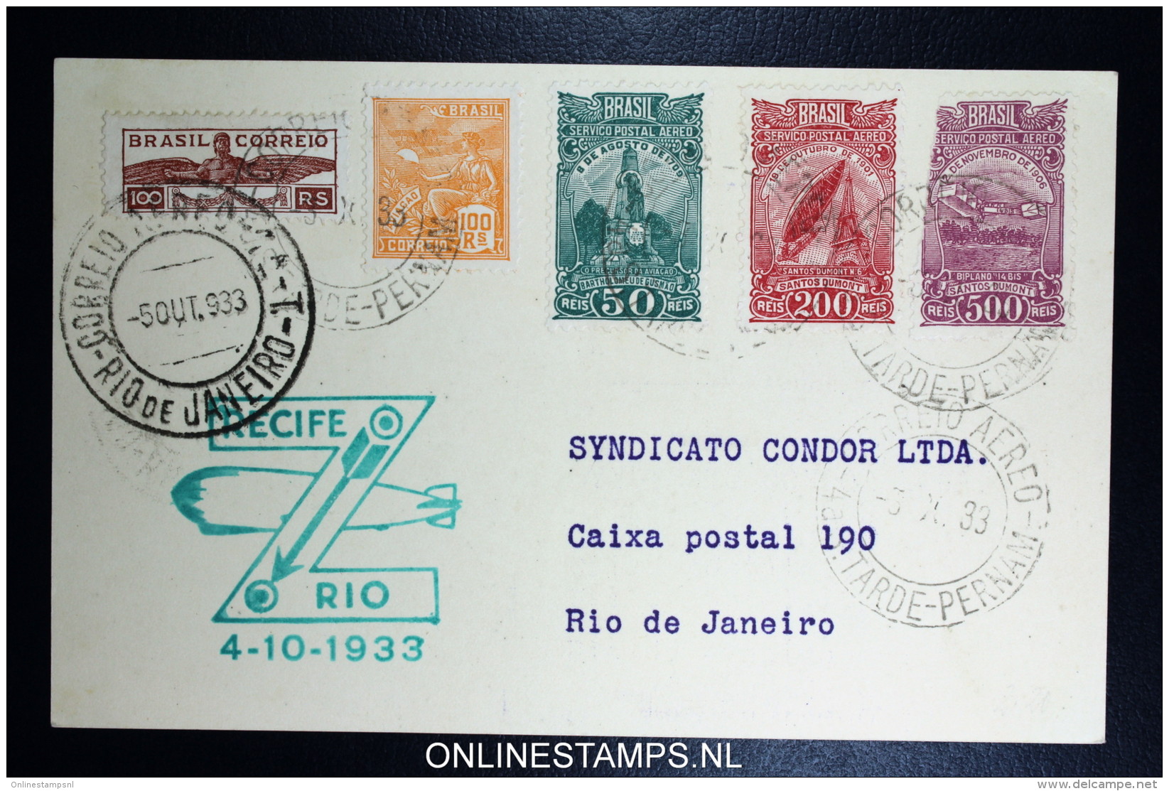 Graf Zeppelin 8. Südamerikafahrt 1933, Brasilianische Post,   Recife  To Rio Sieger 236 B - Airmail & Zeppelin