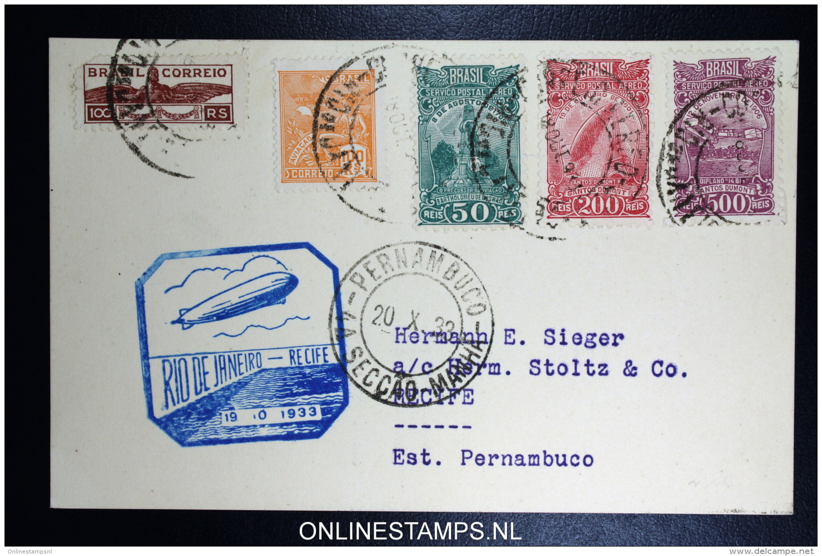 Graf Zeppelin Chicagofahrt 1933  Brasilianische Post,  Rio To Recife  Sieger  239 D - Poste Aérienne & Zeppelin