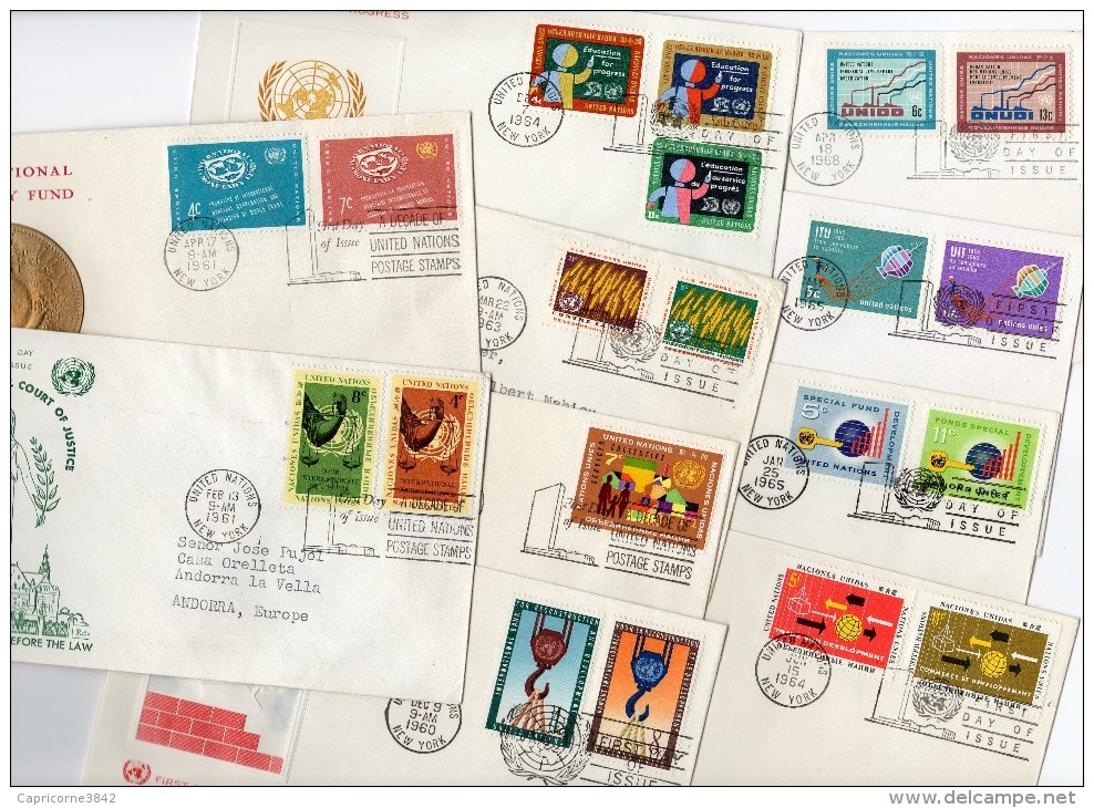 Nations Unies - New-York - Siège De L'ONU - Lot De 10 Enveloppes 1er Jour Période 1960 à 1968 - - Brieven En Documenten