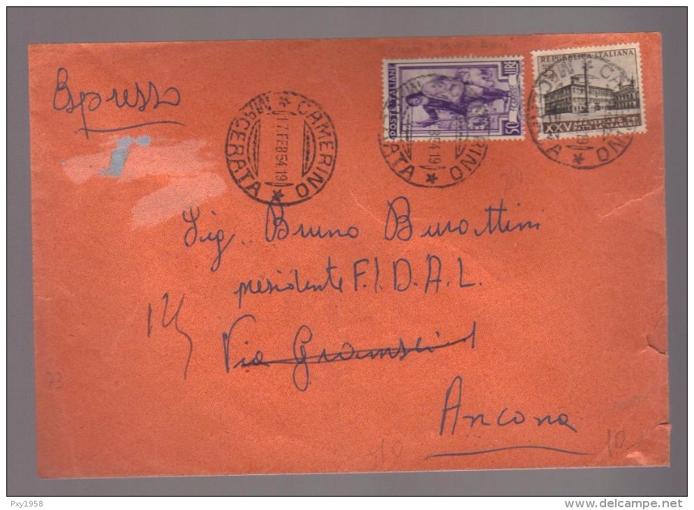 4962-Da Camerino Ad Ancona 17/02/1954- Filigrana 10/10 Lettere Ruota I DB Del L.50 Italia Al Lavoro - 1946-60: Mint/hinged