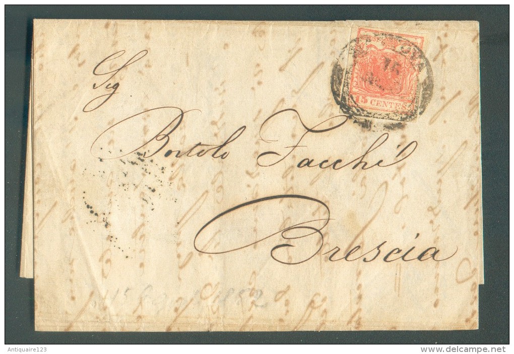 15 Cent. Obl. Dc MANTOVA Sur Lettre Du 16 Août 1852 Vers Brescia - 11066 - Lombardo-Vénétie