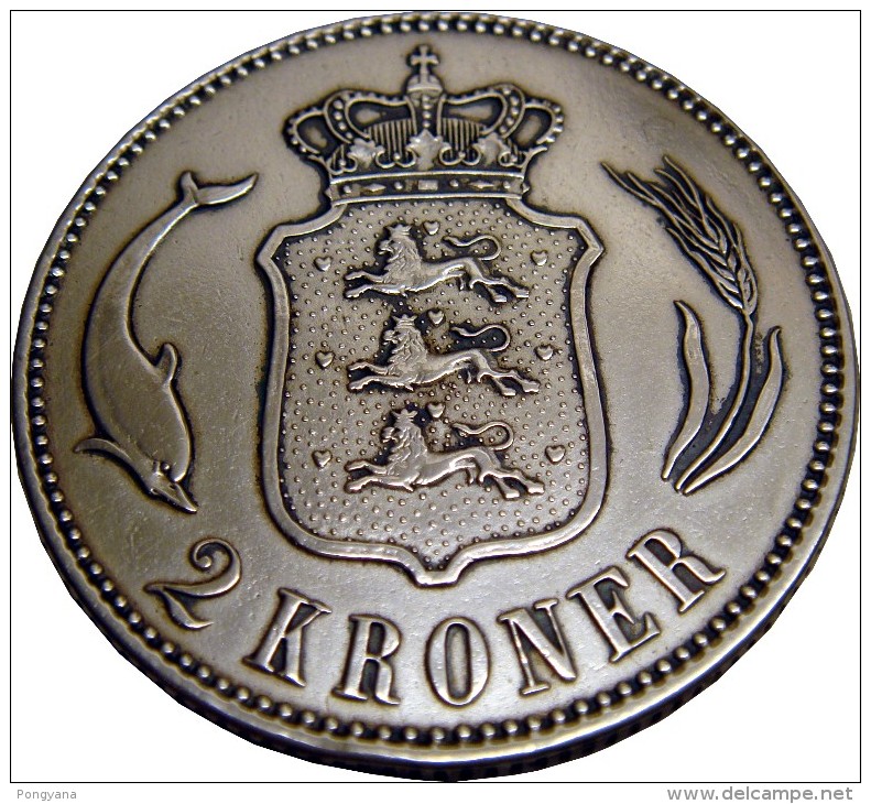 Denmark Christian X 2 Kroner 1916 Silver AU Details - Danimarca