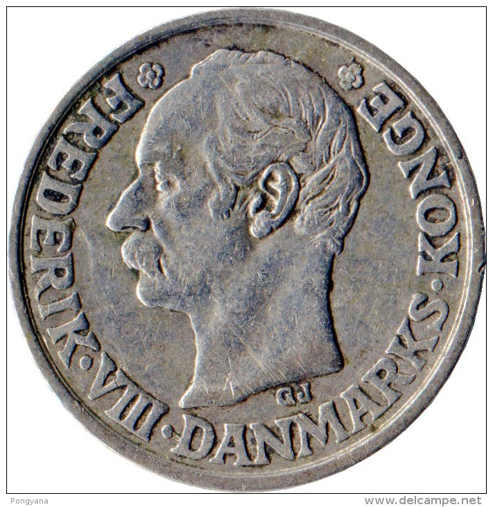 Denmark Frederik VIII 25 Øre 1907 Silver VF Details - Danimarca