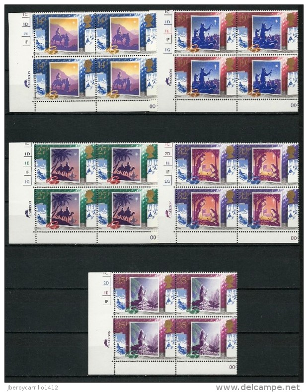 GREAT BRITAIN / 1988 / 2420/ SG 1414 - 1419 /  CHRISTMAS-  FIVE BLOCS Of 4 Stamps Each With CYLINDER - MHN - Nuevos