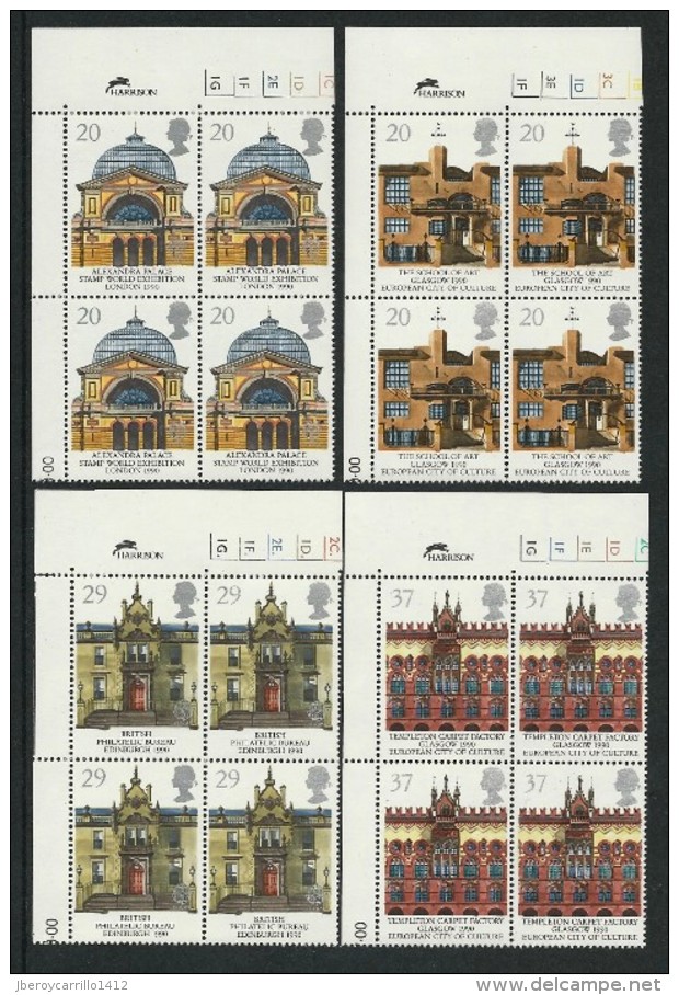 GREAT BRITAIN. - 1990 //SG 1493 - 1496 /  EUROPA  -  FOUR BLOCS Of 4 Stamps Each With CYLINDER - MHN - Nuevos