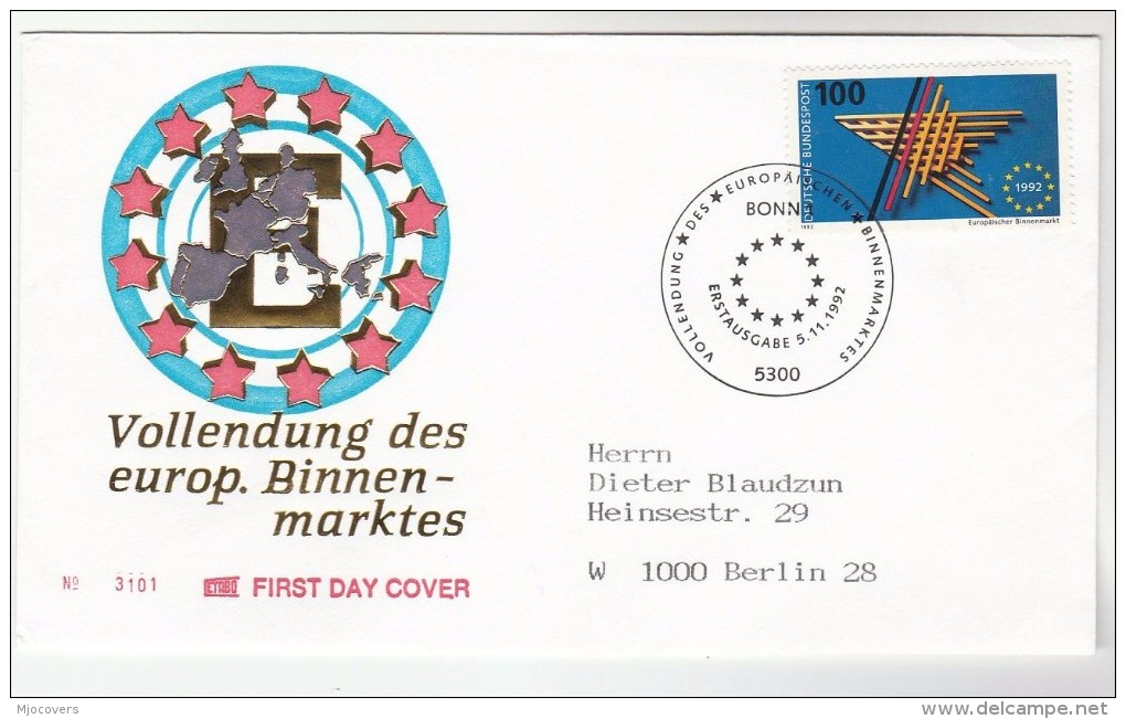1992 GERMANY FDC Stamps EUROPEAN INTERNAL MARKET European Community Cover - European Community