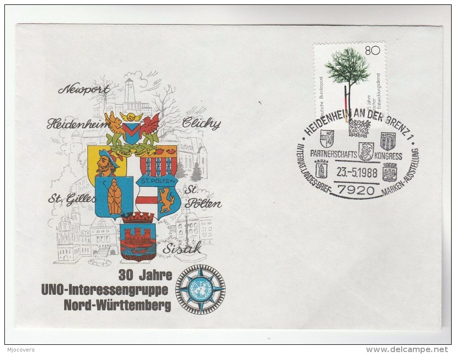 1988  Heidenheim PARTNERSHIP CONGRESS HERALDIC Town Twinning UN ANNIV EVENT COVER Stamps GERMANY United Nations - Covers