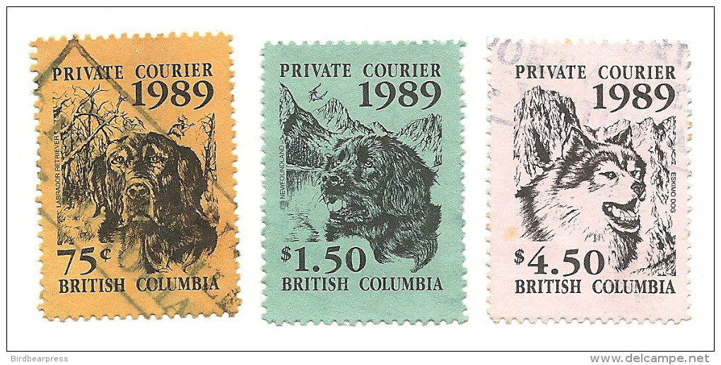 B17-16 CANADA 1989 British Columbia Private Courier Set Of 3 Used - Vignettes Locales Et Privées