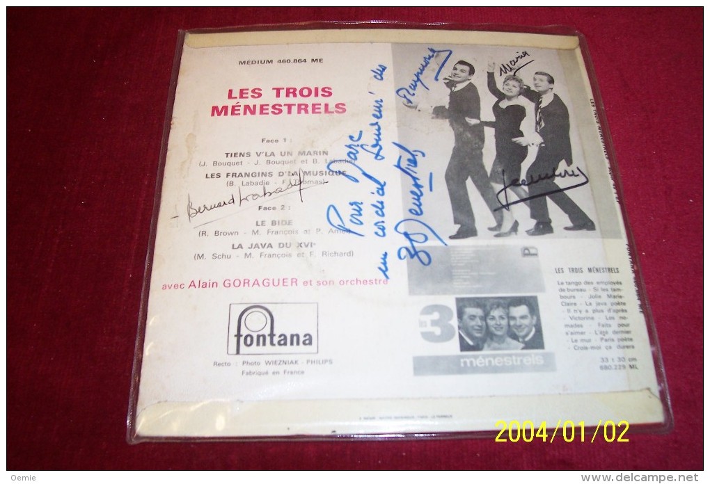 LES 3  MENESTRELS  ° LE BIDE   + 3 TITRES °°°°  AVEC AUTOGRAPHES DES 3 MENESTRELS - Autographes