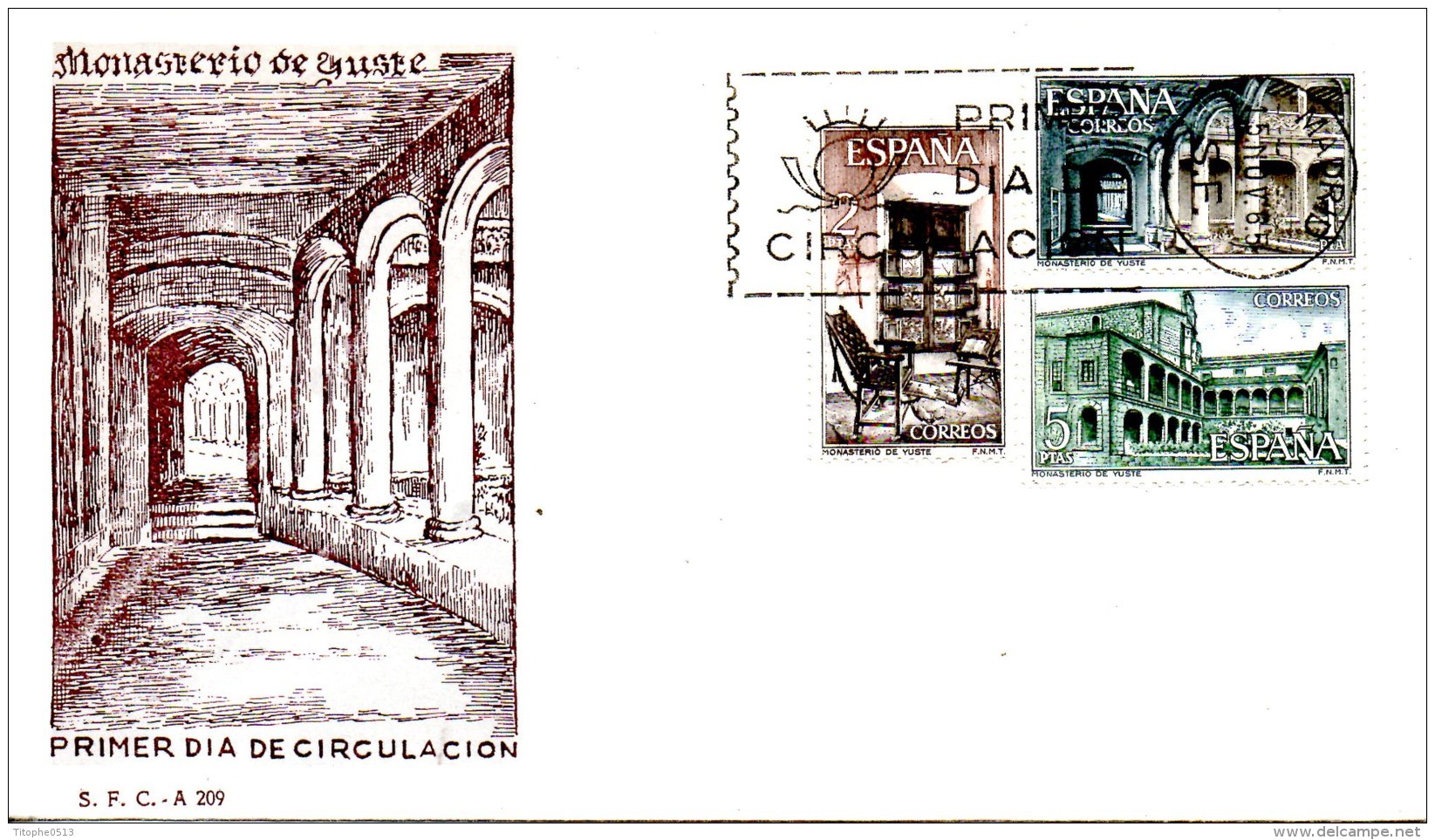 ESPAGNE. N°1349-51 De 1965 Sur Enveloppe 1er Jour. Monastère De Yuste. - Abadías Y Monasterios