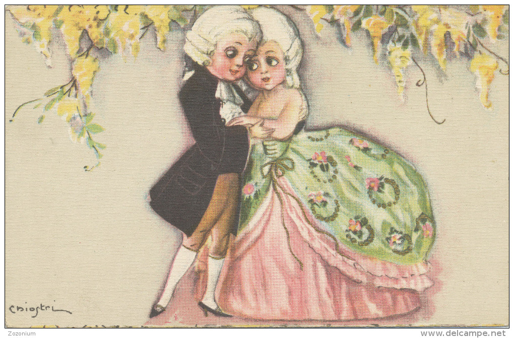 Chiostri - ROCOCO - Romance Couple,  éventail Ballerini & Fratini Firenze , 176, Vintage Old  Postcard - Chiostri, Carlo
