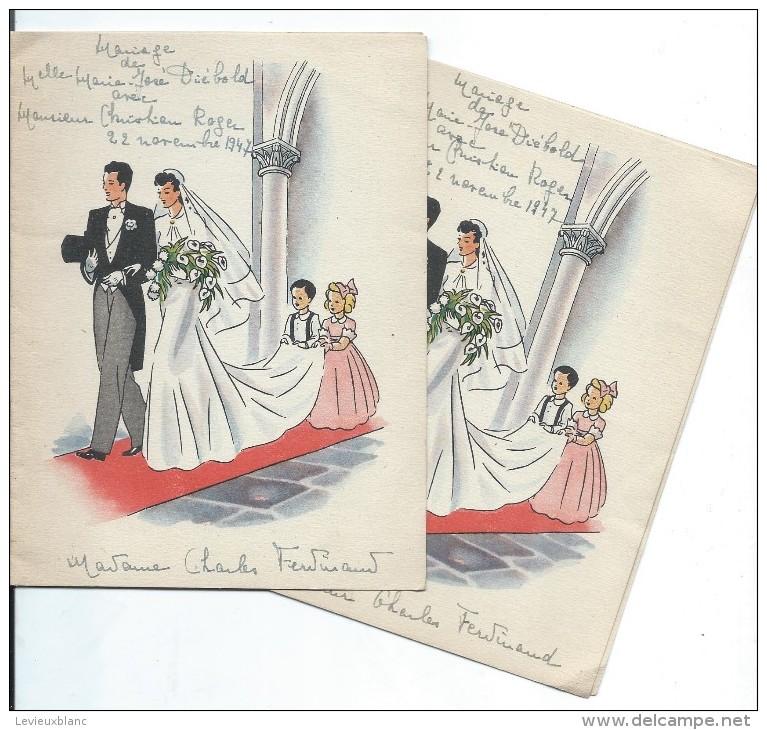 2  Menus De Mariage/Diebold-Roger  / Ferdinand/Déjeuner-Diner / 1947    MENU151 - Menus