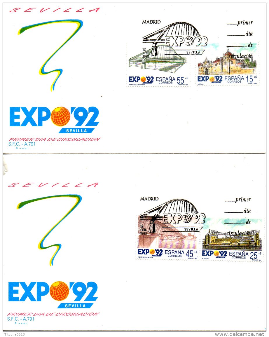 ESPAGNE. N°2711-4 De 1992 Sur 2 Enveloppes 1er Jour. Expo'92. - 1992 – Séville (Espagne)