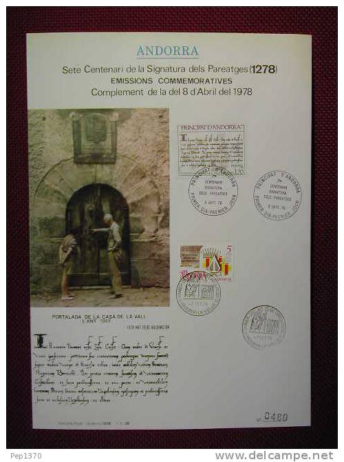 ENCART ANDORRE ESPAGNOLE 1978 SIGNATURE DES PAREATGES - Lettres & Documents