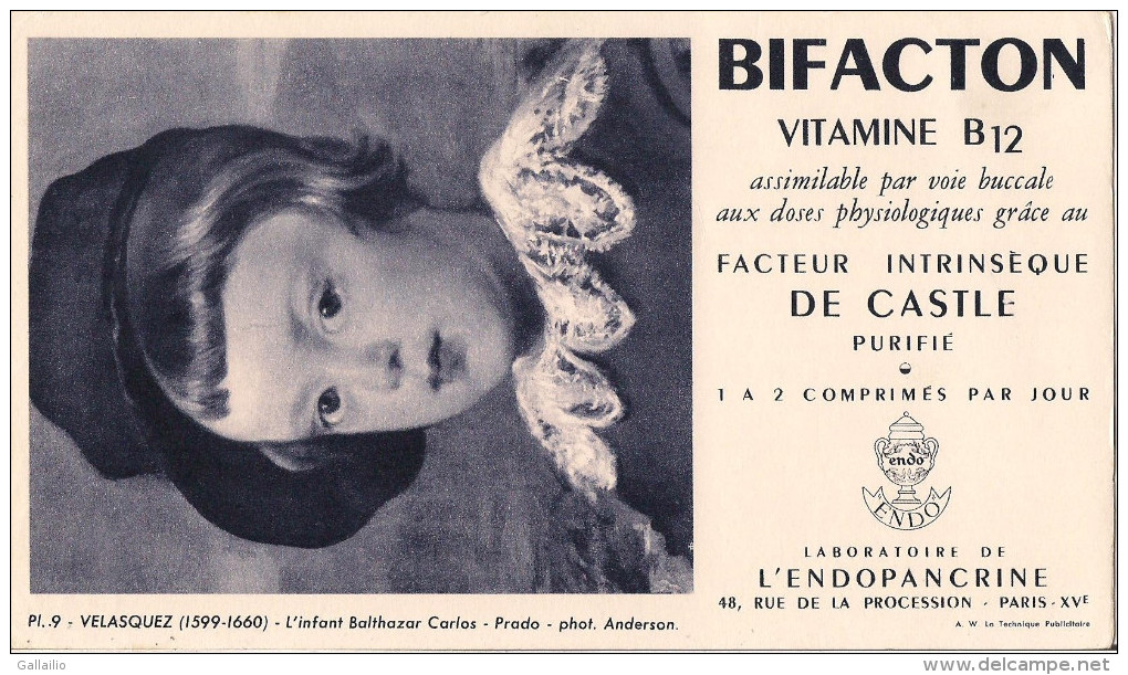 BUVARD BIFACTON LABORATOIRE DE L´ENDOPANCRINE  VELASQUEZ L'INFANT BALTHAZAR CARLOS PRADO - Autres & Non Classés