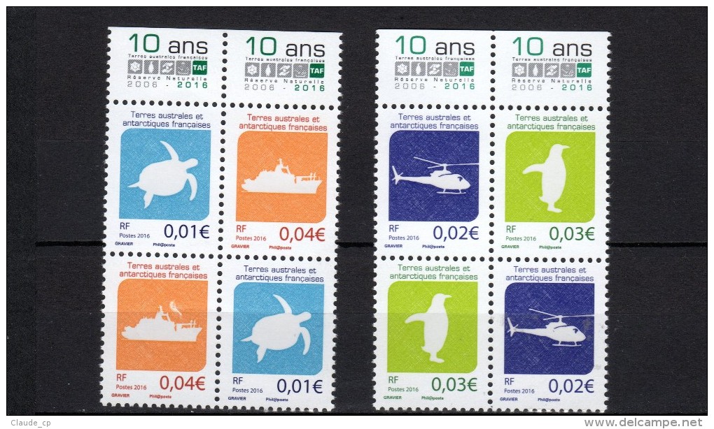 TAAF   2016  -- Série Courante En Bloc De 4 : TORTUE VERTE / HELICOPTERE / MANCHOT / MARION DUFRESNE  --  1° Tirage - Unused Stamps