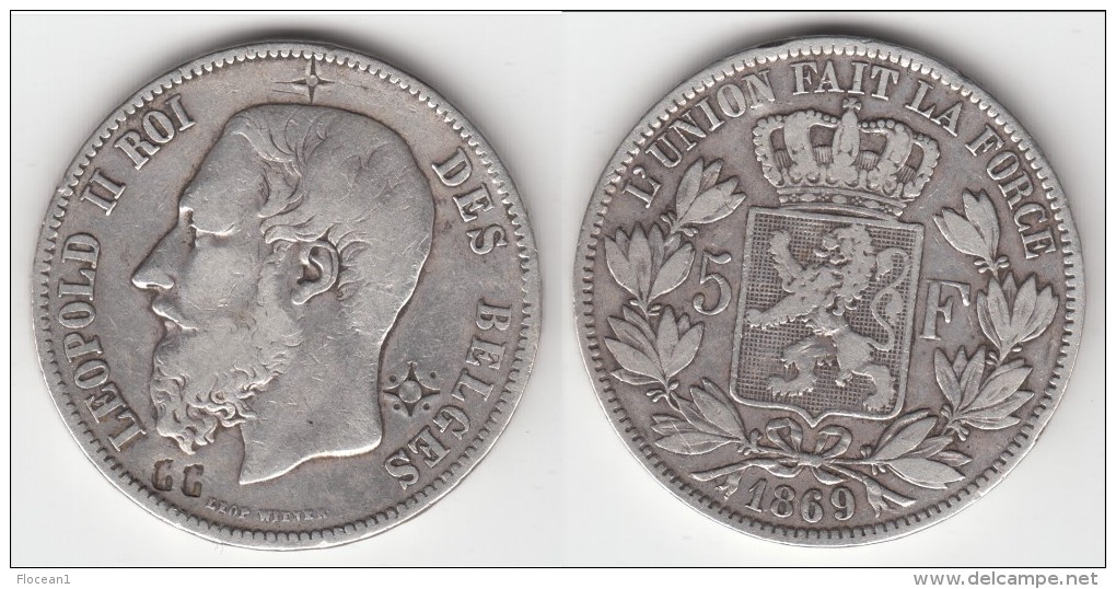 ** BELGIQUE - BELGIUM - BELGIE - 5 FRANCS 1869 CONTREMARQUEE / COUNTERMARKED LEOPOLD II - ARGENT ** ACHAT IMMEDIAT - 5 Frank