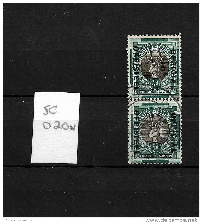 South Africa 1935 Official Optd 1/2d Springbok. Vertical Pair SG020w (4215) - Servizio