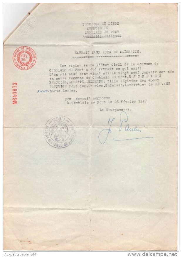 Certificat De Baccalauréat Bac C à Caen Le 8 Juillet 1947 - Mention Passable - - Collections