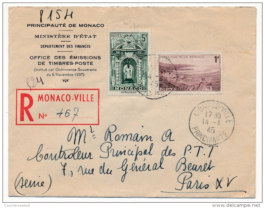 MONACO => Enveloppe R Affranchissement Composé 1945 - Lettres & Documents