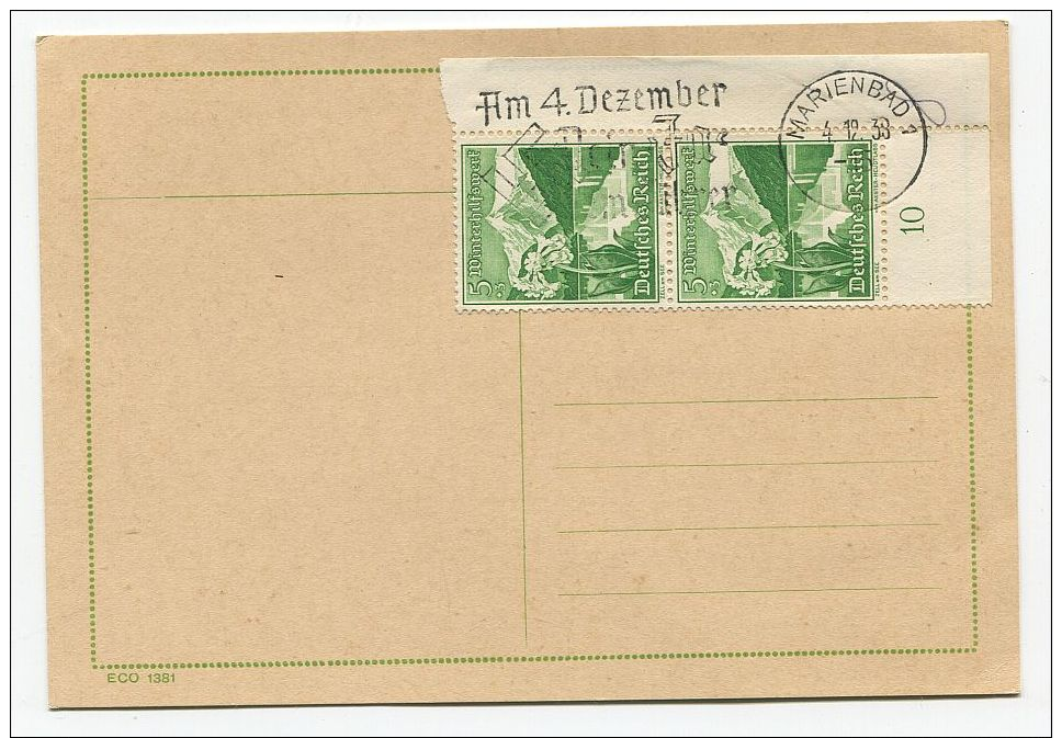 Deutsches Reich 677 Eckrand Auf Postkarte - Stempel Marienbad 1938 (M06) - Other & Unclassified