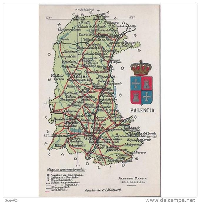 PLNCTPA131-LFTD4245.Tarjeta Postal DE PALENCIA.Mapa Geografico POLITICO DE  PALENCIA - Palencia