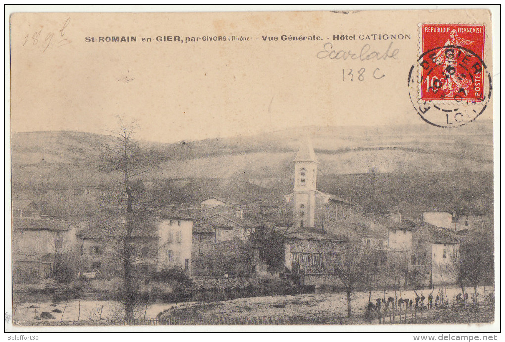 CP 10c Semeuse écarlate O. Rive De Gier Loire 1907 (2 Scans) - 1877-1920: Periodo Semi Moderno