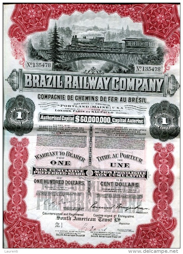 LT4 LOT DE 3 TITRES, Brazil Railway Compagnie, Compagnie Des Chemins De Fer Du Brézil - Chemin De Fer & Tramway