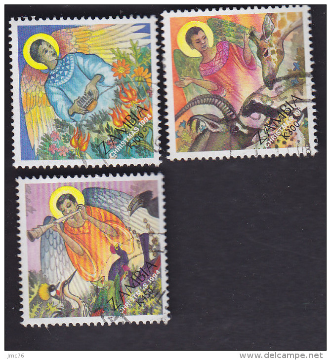 Zambie. Noël: Ange Parmi Les Fleurs 599A. Et Têtes D'animaux 599B Musicien Avec Oiseaux 599C - Zambie (1965-...)
