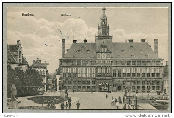 3834 - Ansichtskarte Aus EMDEN; Rathaus - Als Feldpostkarte Mit Blauem Stempel "Geprüft U. Zu Befördern" - Emden