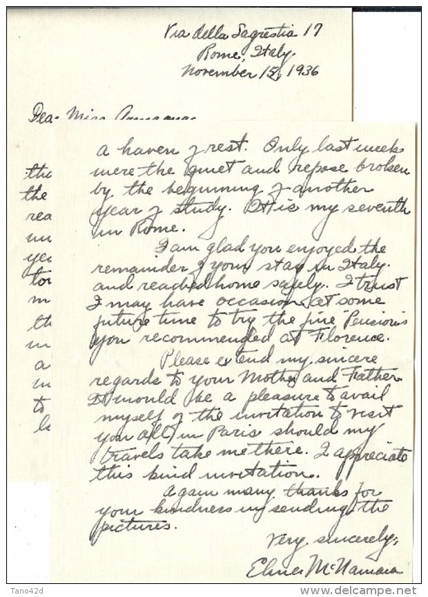 LPP14 - CITE DU VATICAN LETTRE AVEC CONTENU ADRESSEE PAR ELMER Mc NAMARA A CECILE ARMAGNAC 16/11/1936 - Lettres & Documents