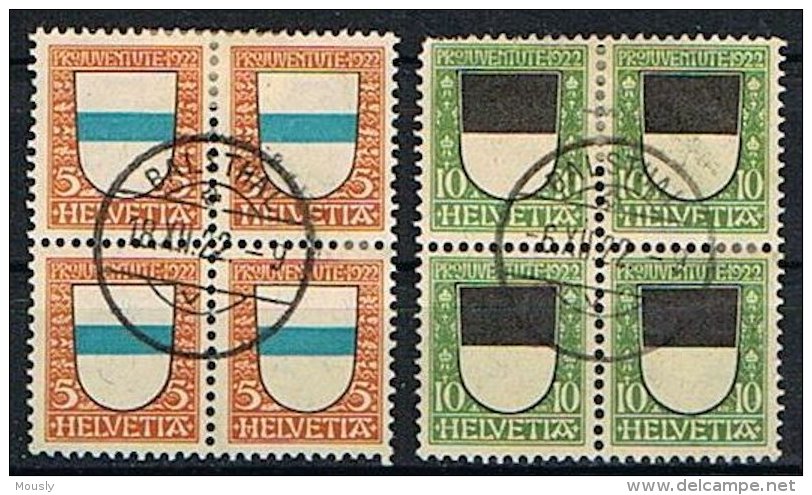 1922: 2 BLOCS De 4 X 5 & 10 Ct  Zoug & Fribourg  Nos: 21-22 (zn): Oblitérés   SBK = 170 &euro; - Oblitérés