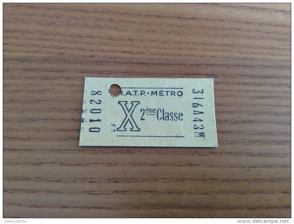 Ticket De Transports * RATP (metro) "X - 2eme Classe" - Europe