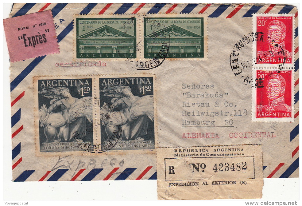 Lettre Recommandé Exprès Pour L'Allemagne 1954 - Covers & Documents