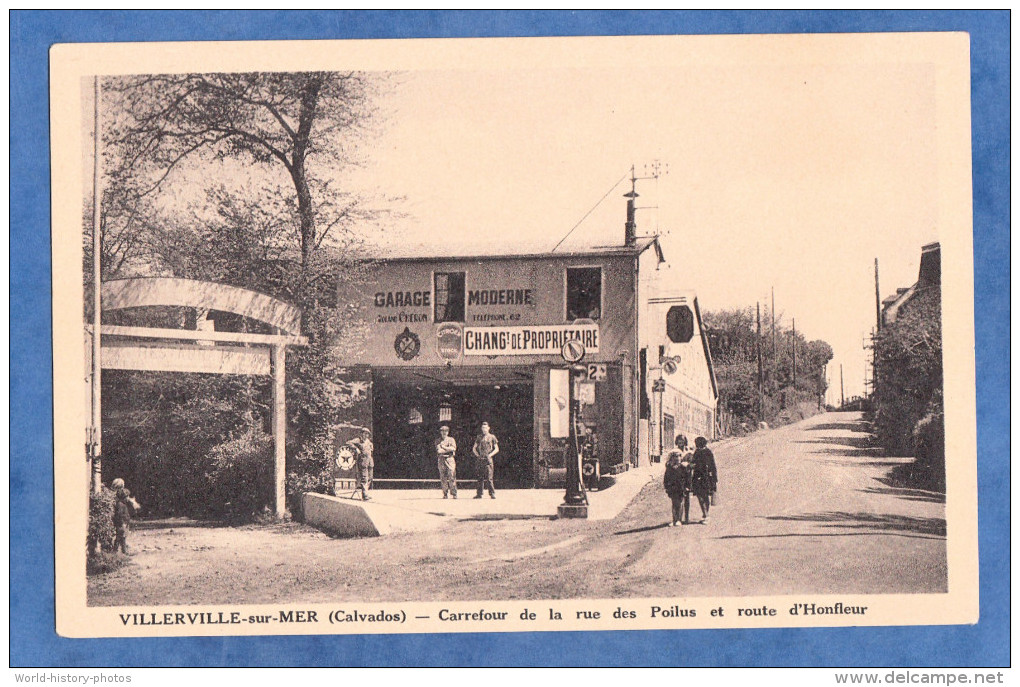 CPA - VILLERVILLE Sur MER - Carrefour Rue Des Poilus - Garage Automobile Roland Chéron - Pompe à Essence - Autres & Non Classés