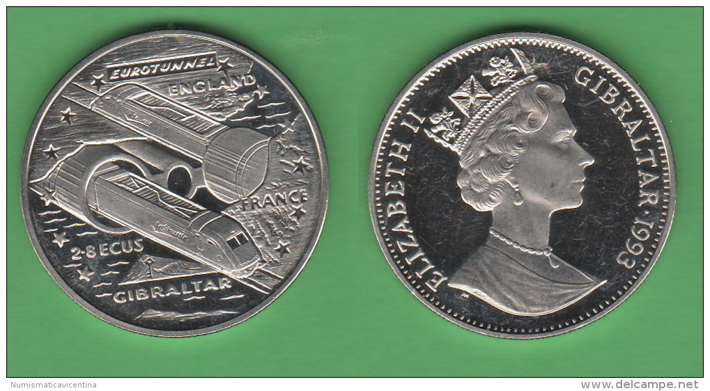 Gibilterra Gibraltar 2,8 ECUS 1993 Eurotunnel England France - Gibilterra