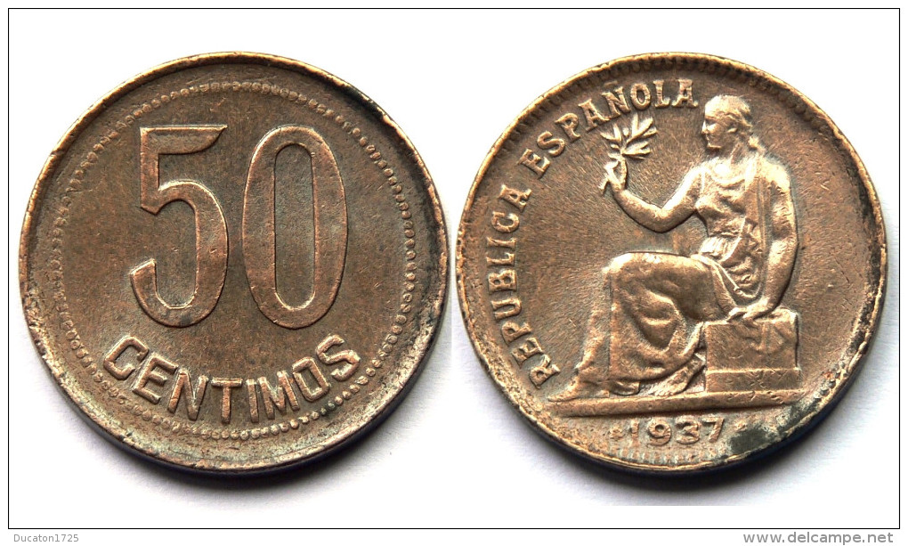 50 Centimos 1937. Espagne/Espana. Republic. Bronze - 50 Centesimi