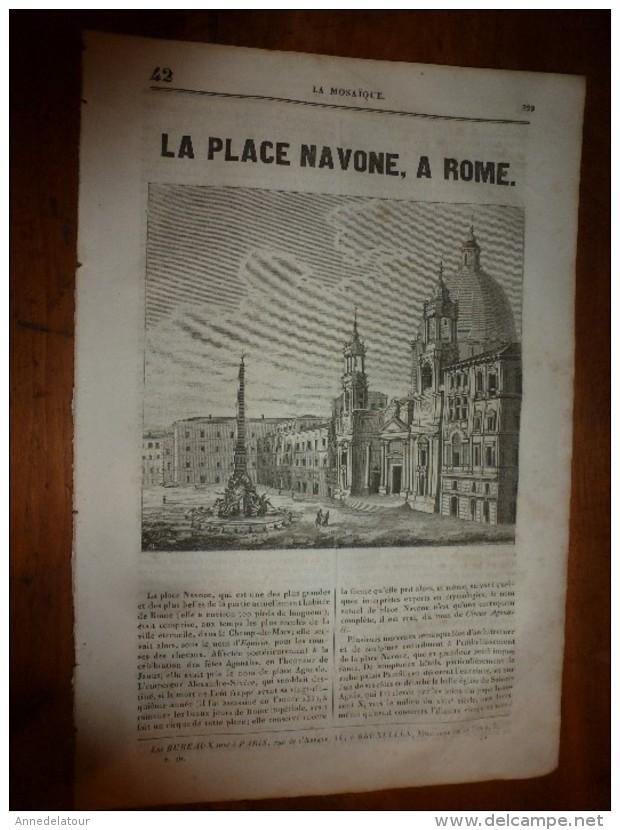 1835 LM :Place Navone à Rome (texte Et Gravure); Louis VI; Charles Le Bon; Prospérité Aux USA; Les Cétacés; Le Marsouin - Autres & Non Classés