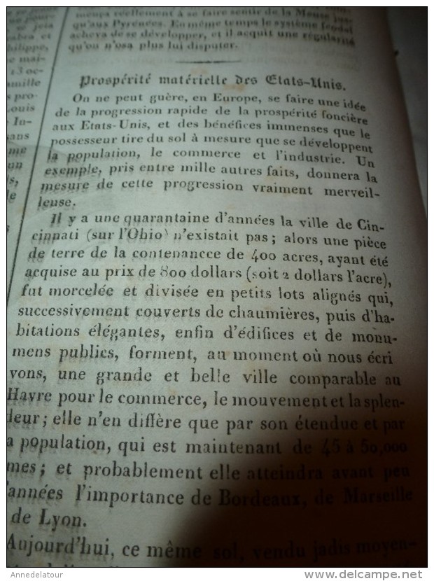 1835 LM :Place Navone à Rome (texte et gravure); Louis VI; Charles le Bon; Prospérité aux USA; Les cétacés; Le marsouin