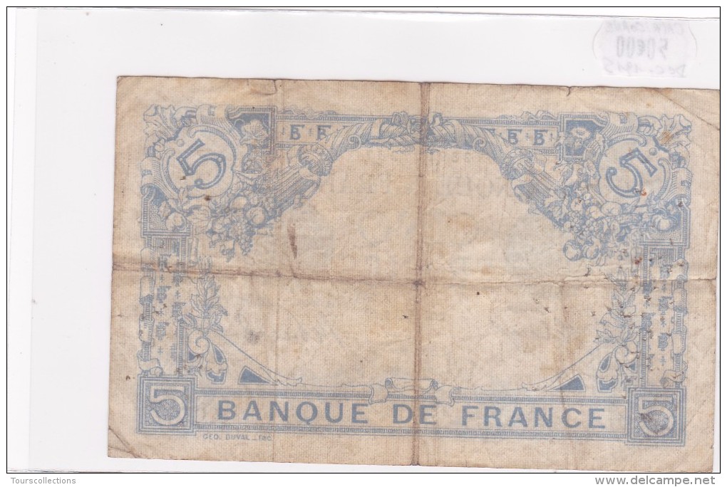 Billet De 5 Francs Bleu Du 31/12/1915 CAPRICORNE - S.9597 Alph 287 @ N° Fayette : 2.34 - Saint Sylvestre - 5 F 1912-1917 ''Bleu''