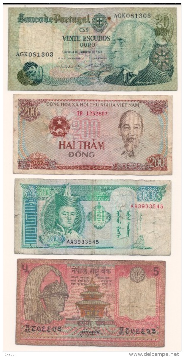 Lotto Di N.4  Banconote - Portogallo, Vietnam, Myanmar, Bangladesh - Anni Diversi. - Vrac - Billets
