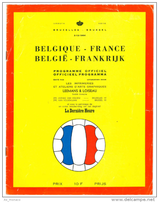 Programme Football 1964 Belgium V France UEFA - Books