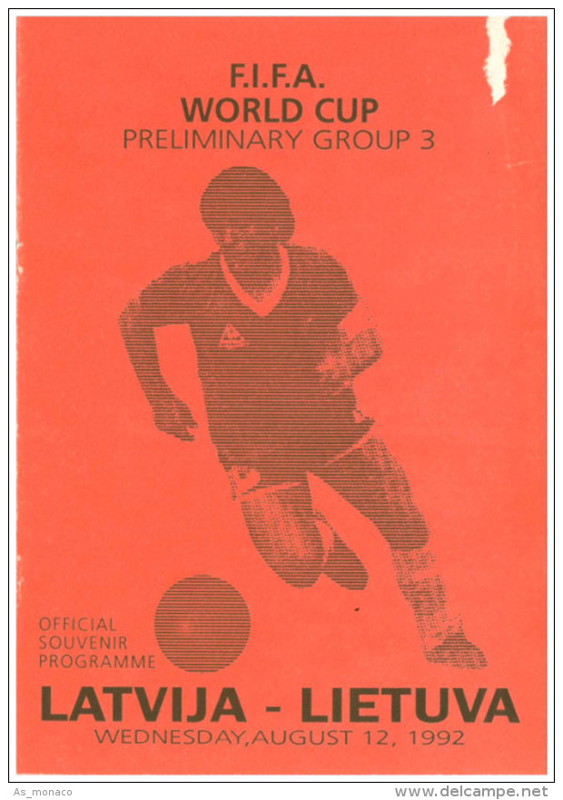 Programme Football 1992 Latvia (Soviet Union) V Lithuania UEFA WCQ - Books