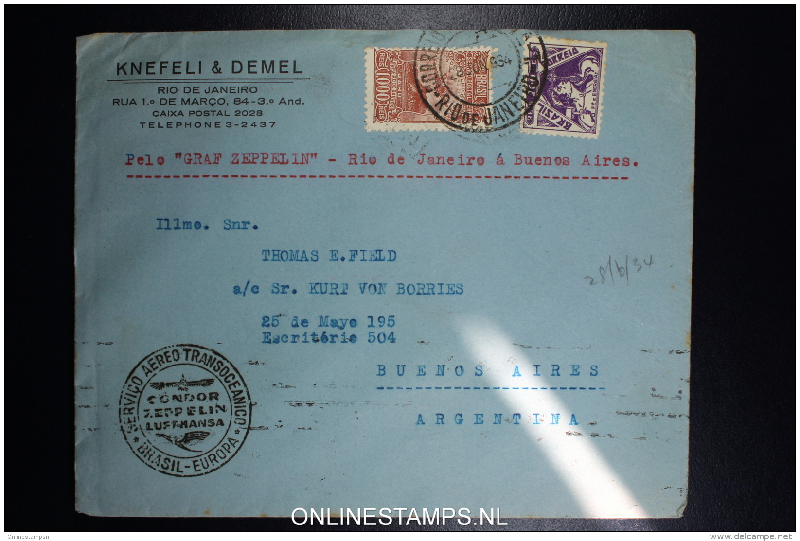 Graf Zeppelin 3. Sudamerikafahrt Sieger 255 A Mixed Stamps.  Cover Rio  To Buenos Aires Argentina - Posta Aerea