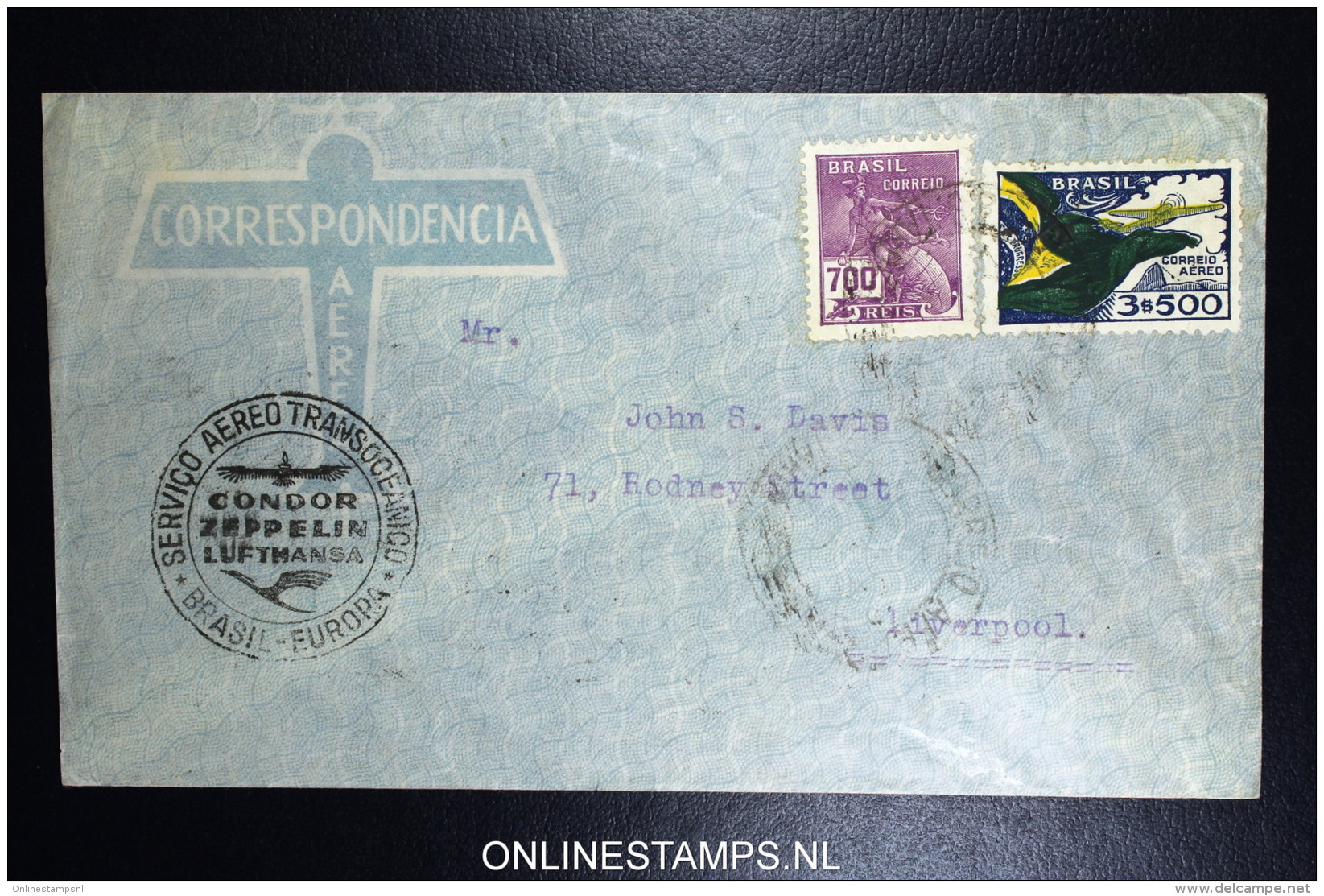 Graf Zeppelin 8. Sudamerikafahrt Sieger 275 A   Cover   Recife  To Liverpool UK - Poste Aérienne