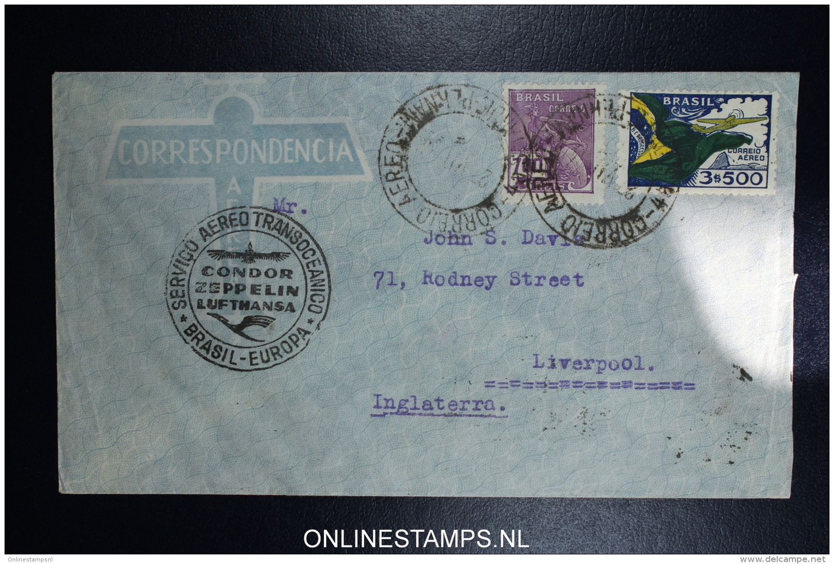 Graf Zeppelin 4. Sudamerikafahrt Sieger 261 A   Cover   Recife  To Liverpool - Posta Aerea