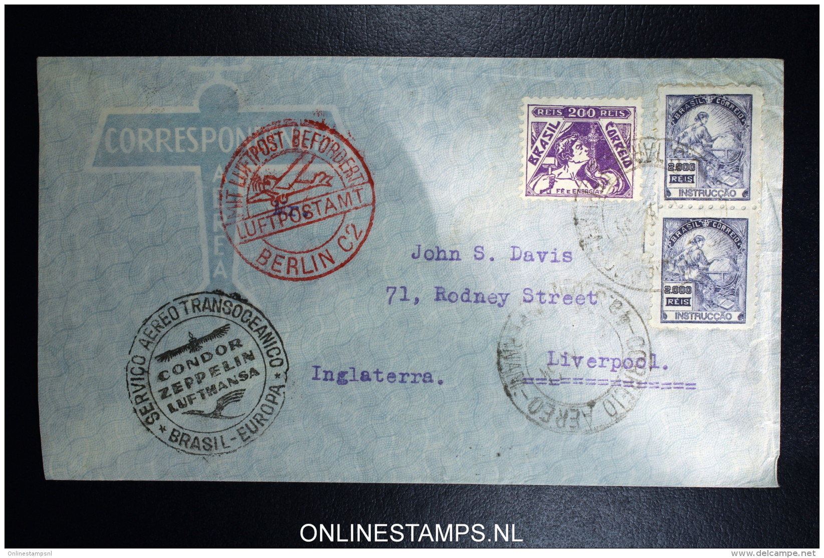 Graf Zeppelin 9. Sudamerikafahrt Sieger 275 A   Cover   Recife  To Liverpool - Luchtpost